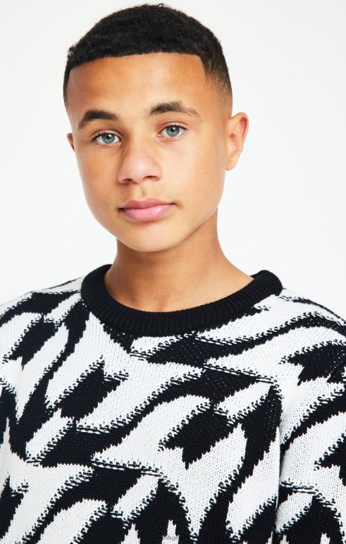 SikSilk x messi μαύρο χοντροκομμένο πλεκτό jumper αγόρια ενδύματα 48N8Z286