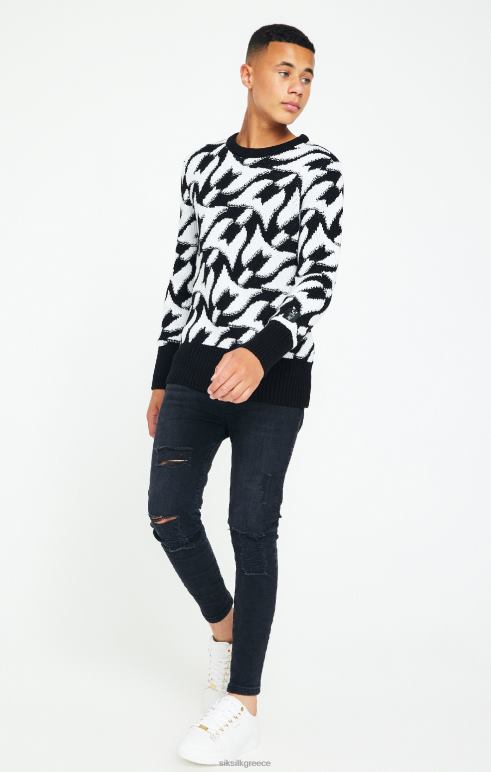 SikSilk x messi μαύρο χοντροκομμένο πλεκτό jumper αγόρια ενδύματα 48N8Z286