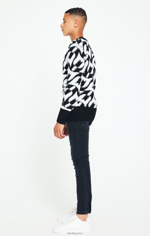 SikSilk x messi μαύρο χοντροκομμένο πλεκτό jumper αγόρια ενδύματα 48N8Z286