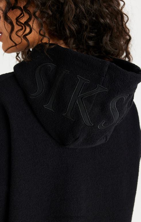 SikSilk μαύρο ανάποδο φλις φόρεμα με κουκούλα γυναίκες ενδύματα 48N8Z151