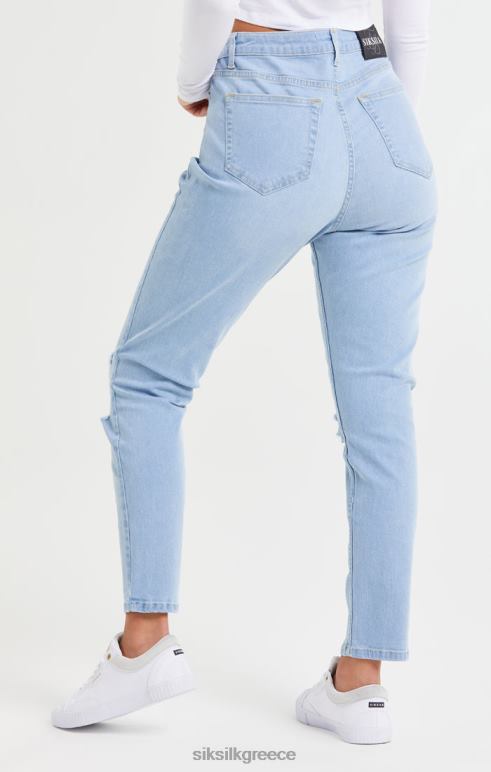 SikSilk γαλάζιο τζιν ριπ γόνατος μαμά τζιν γυναίκες ενδύματα 48N8Z189