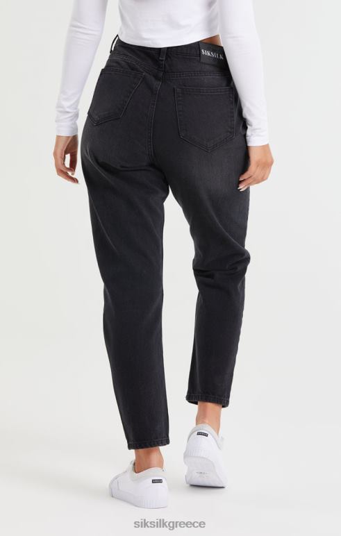 SikSilk πλυμένο μαύρο γόνατο τζιν μαμά τζιν γυναίκες ενδύματα 48N8Z191