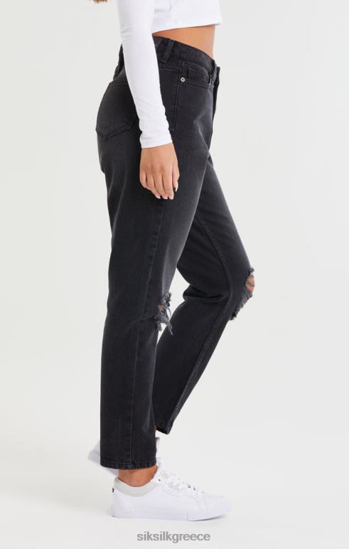 SikSilk πλυμένο μαύρο γόνατο τζιν μαμά τζιν γυναίκες ενδύματα 48N8Z191