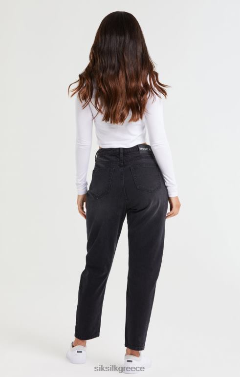 SikSilk πλυμένο μαύρο γόνατο τζιν μαμά τζιν γυναίκες ενδύματα 48N8Z191