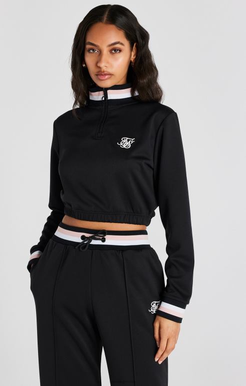 SikSilk μαύρη μπλούζα φερμουάρ 1/4 varsity γυναίκες ενδύματα 48N8Z75