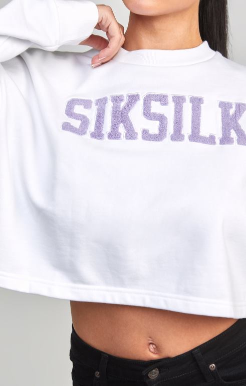 SikSilk φούτερ λευκή crop varsity γυναίκες ενδύματα 48N8Z84