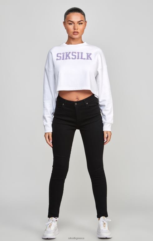 SikSilk φούτερ λευκή crop varsity γυναίκες ενδύματα 48N8Z84