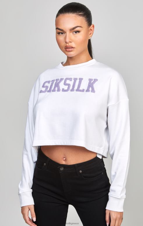 SikSilk φούτερ λευκή crop varsity γυναίκες ενδύματα 48N8Z84