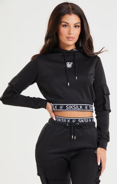 SikSilk μαύρο cropped hoodie cargo γυναίκες ενδύματα 48N8Z116