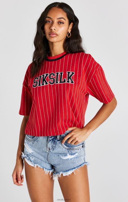 SikSilk κόκκινο μπλουζάκι με ρίγες του μπέιζμπολ γυναίκες ενδύματα 48N8Z44