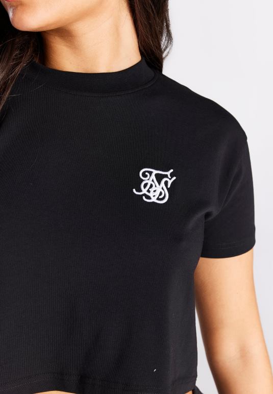 SikSilk crop μπλουζάκι μαύρο απαραίτητο κουτί γυναίκες ενδύματα 48N8Z25