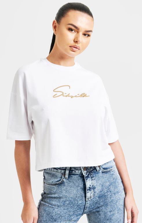 SikSilk λευκή υπογραφή crop tee γυναίκες ενδύματα 48N8Z45