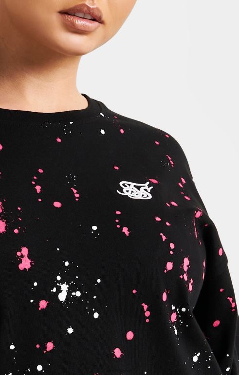 SikSilk μπλουζάκι με μαύρη μπογιά splatter crop γυναίκες ενδύματα 48N8Z67