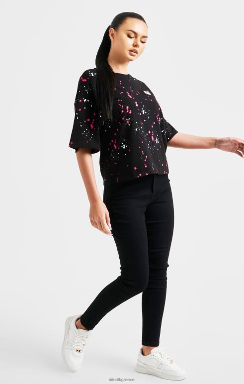 SikSilk μπλουζάκι με μαύρη μπογιά splatter crop γυναίκες ενδύματα 48N8Z67