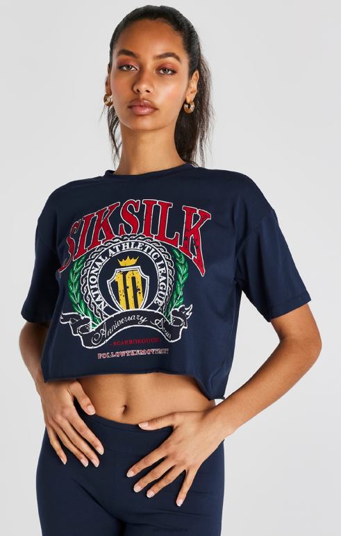 SikSilk t-shirt navy crop varsity γυναίκες ενδύματα 48N8Z28