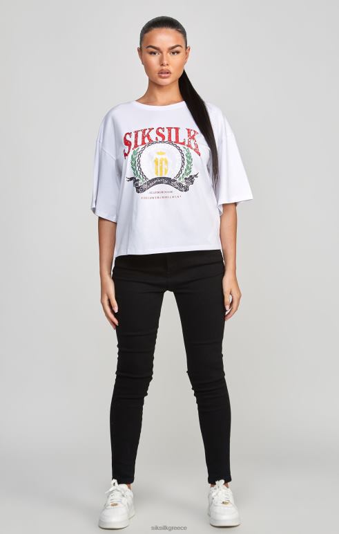 SikSilk λευκό t-shirt varsity crop γυναίκες ενδύματα 48N8Z53