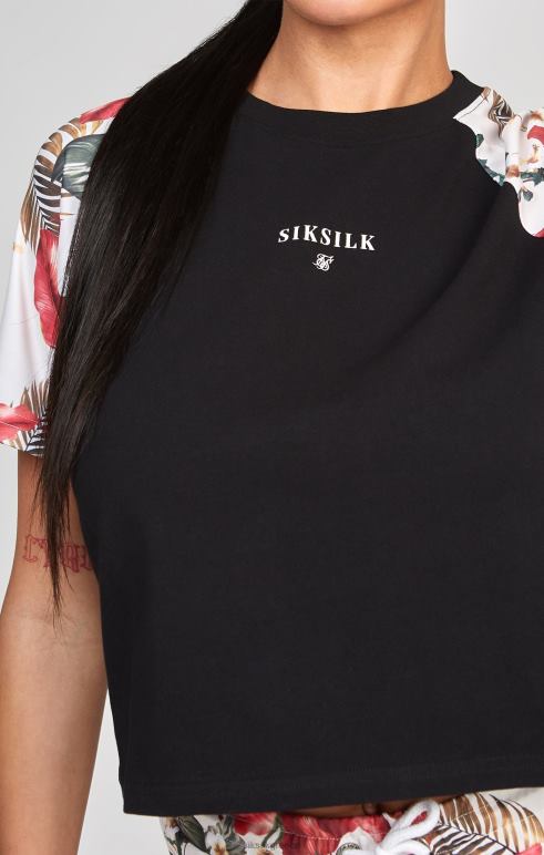 SikSilk μαύρο ρετρό tropics crop μπλουζάκι γυναίκες ενδύματα 48N8Z73