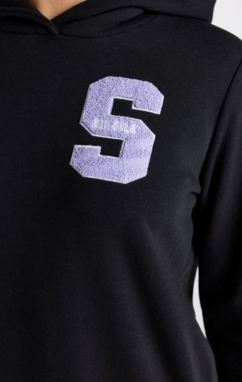 SikSilk μαύρο φόρεμα με κουκούλα με λογότυπο varsity κορίτσια ενδύματα 48N8Z344