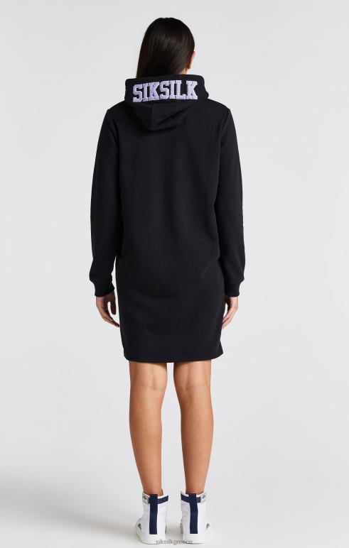 SikSilk μαύρο φόρεμα με κουκούλα με λογότυπο varsity κορίτσια ενδύματα 48N8Z344