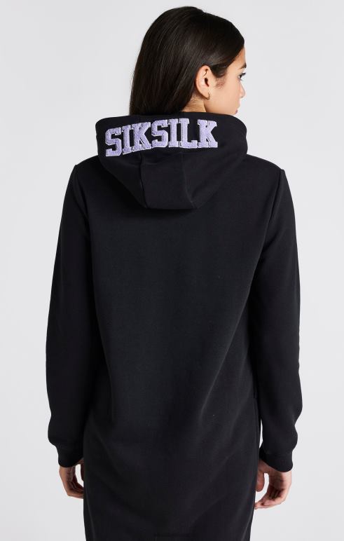 SikSilk μαύρο φόρεμα με κουκούλα με λογότυπο varsity κορίτσια ενδύματα 48N8Z344