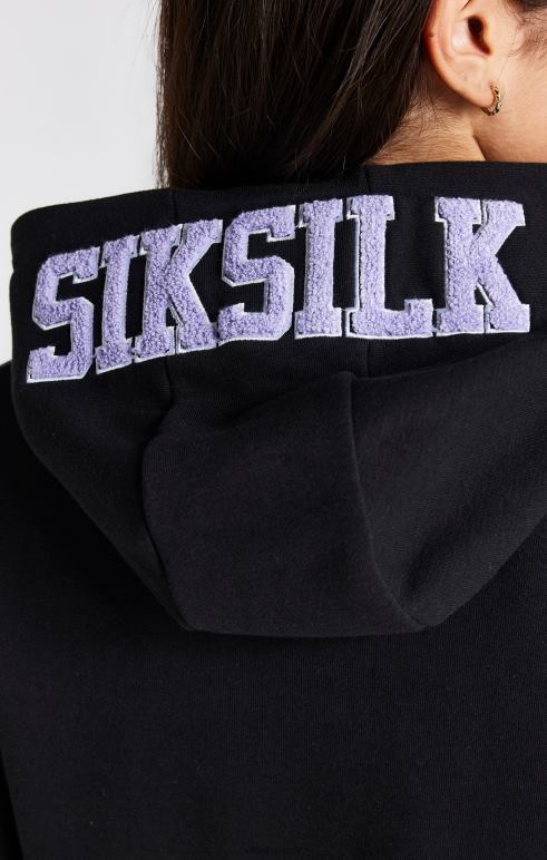 SikSilk μαύρο φόρεμα με κουκούλα με λογότυπο varsity κορίτσια ενδύματα 48N8Z344