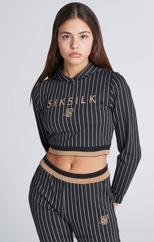 SikSilk μαύρη ριγέ μπέιζμπολ με κουκούλα κορίτσια ενδύματα 48N8Z337
