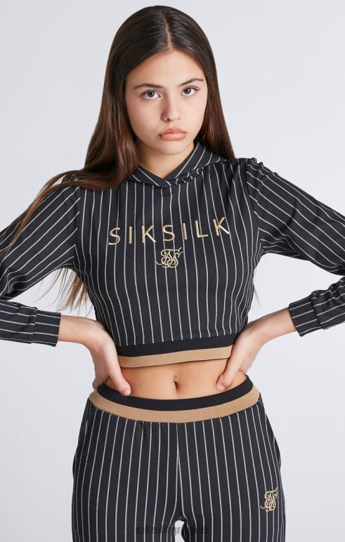 SikSilk μαύρη ριγέ μπέιζμπολ με κουκούλα κορίτσια ενδύματα 48N8Z337