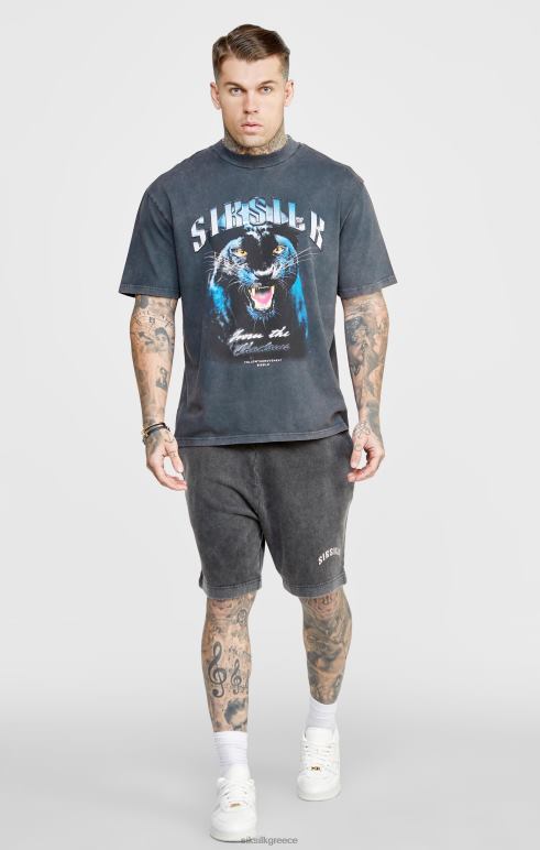 SikSilk μαύρο γραφικό χαλαρό σορτς άνδρες ενδύματα 48N8Z567
