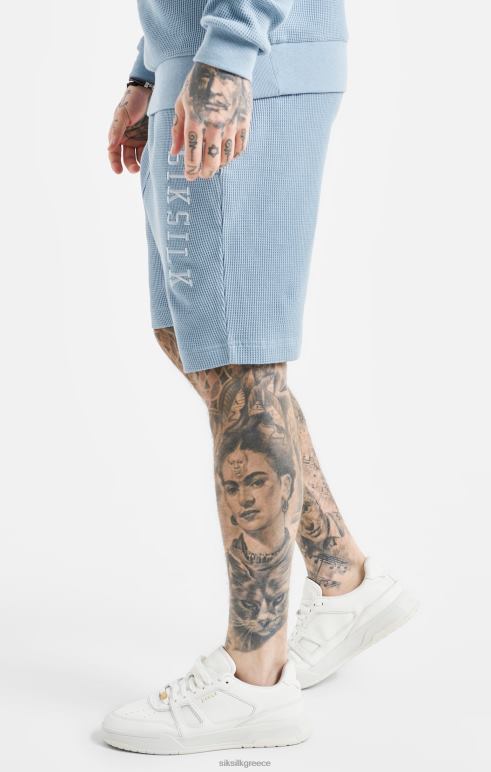 SikSilk μπλε κεντημένο σορτς με υφή βάφλα άνδρες ενδύματα 48N8Z576
