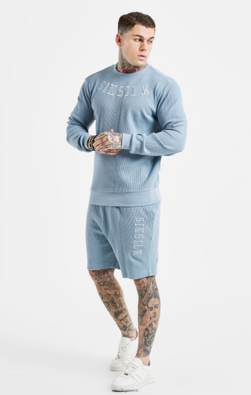 SikSilk μπλε κεντημένο σορτς με υφή βάφλα άνδρες ενδύματα 48N8Z576