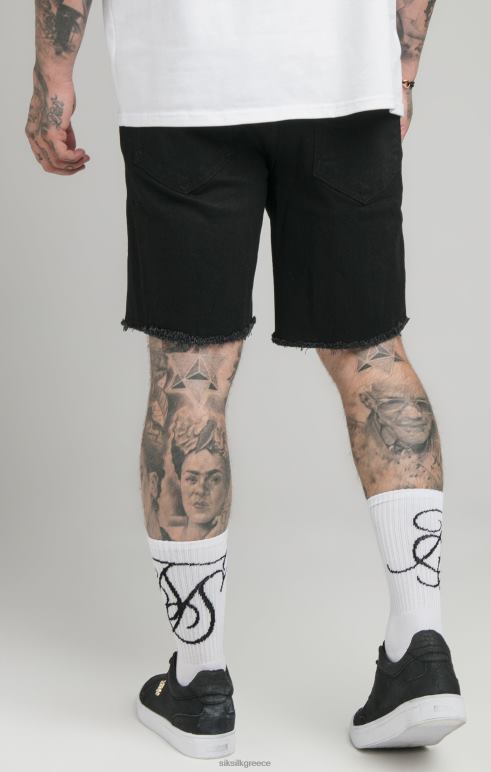 SikSilk μαύρο ακατέργαστο στρίφωμα χαλαρό τζιν κοντό άνδρες ενδύματα 48N8Z582