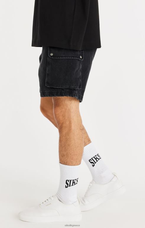 SikSilk μαύρο τζιν φορτίο κοντό άνδρες ενδύματα 48N8Z598