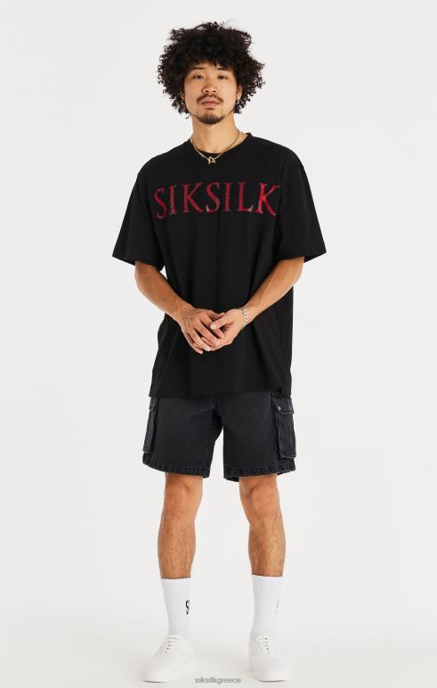 SikSilk μαύρο τζιν φορτίο κοντό άνδρες ενδύματα 48N8Z598