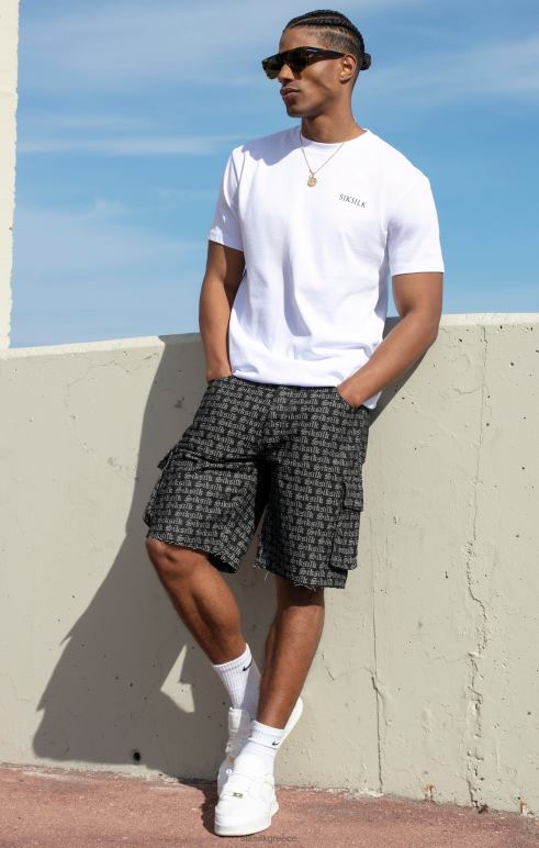 SikSilk μαύρο ζακάρ τζιν cargo short άνδρες ενδύματα 48N8Z604