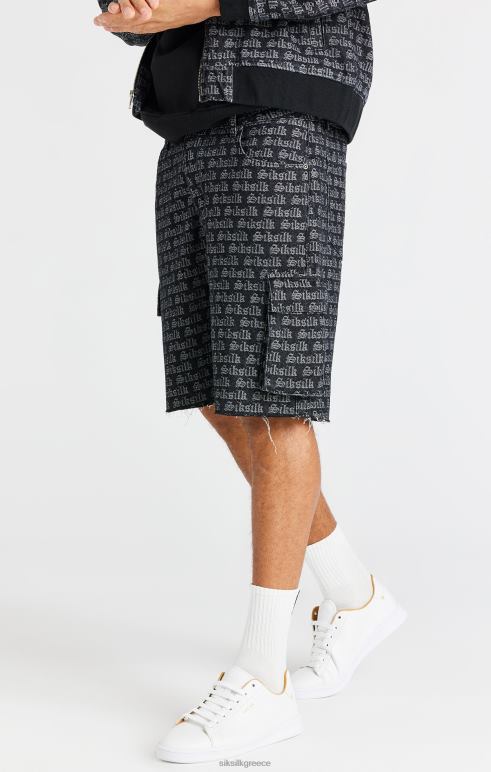 SikSilk μαύρο ζακάρ τζιν cargo short άνδρες ενδύματα 48N8Z604