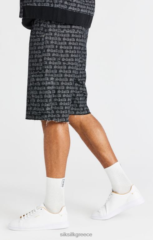SikSilk μαύρο ζακάρ τζιν cargo short άνδρες ενδύματα 48N8Z604