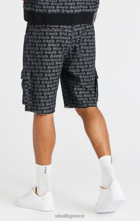 SikSilk μαύρο ζακάρ τζιν cargo short άνδρες ενδύματα 48N8Z604