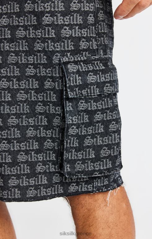 SikSilk μαύρο ζακάρ τζιν cargo short άνδρες ενδύματα 48N8Z604