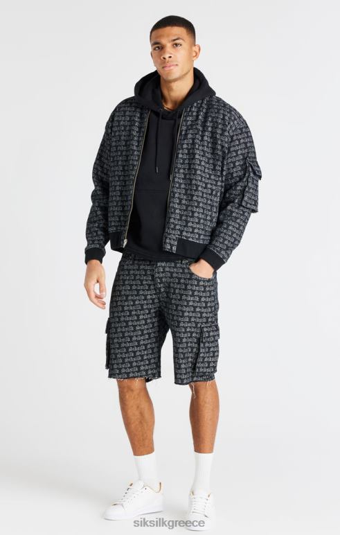 SikSilk μαύρο ζακάρ τζιν cargo short άνδρες ενδύματα 48N8Z604