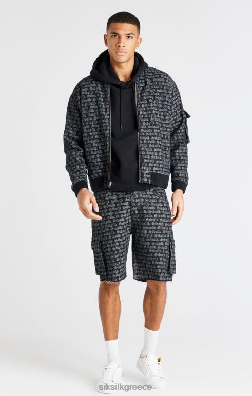 SikSilk μαύρο ζακάρ τζιν cargo short άνδρες ενδύματα 48N8Z604