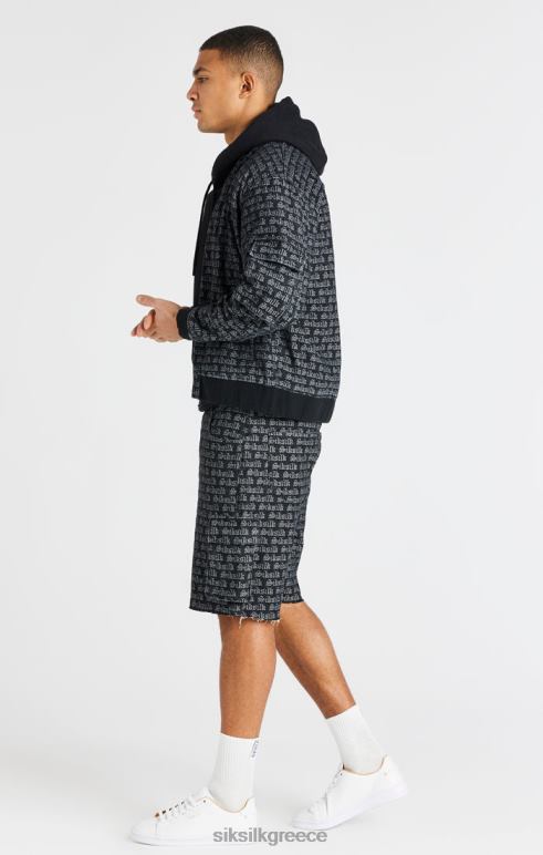 SikSilk μαύρο ζακάρ τζιν cargo short άνδρες ενδύματα 48N8Z604