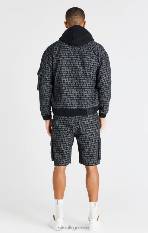SikSilk μαύρο ζακάρ τζιν cargo short άνδρες ενδύματα 48N8Z604