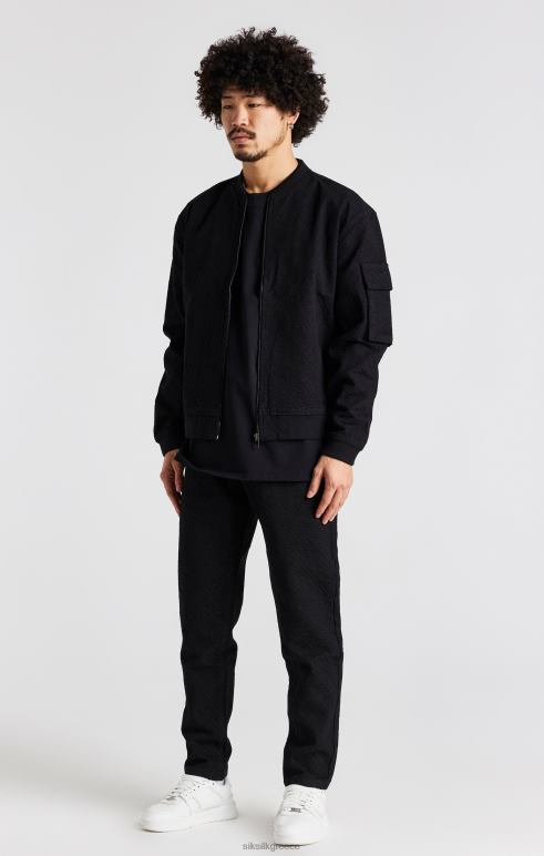 SikSilk μαύρο επαναλαμβανόμενο λογότυπο τζιν τζιν με λεπτή εφαρμογή άνδρες ενδύματα 48N8Z546