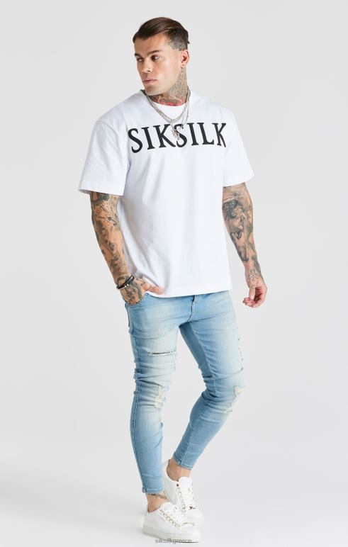 SikSilk μπλε πλυμένο βασικό ταλαιπωρημένο στενό τζιν άνδρες ενδύματα 48N8Z551