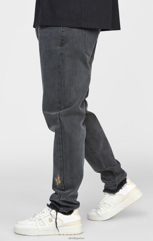SikSilk μαύρο τζιν πεταλούδα σε ίσια εφαρμογή άνδρες ενδύματα 48N8Z562