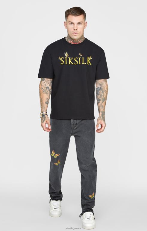 SikSilk μαύρο τζιν πεταλούδα σε ίσια εφαρμογή άνδρες ενδύματα 48N8Z562