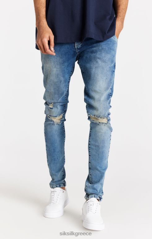 SikSilk γαλάζιο ταλαιπωρημένο slim fit jean άνδρες ενδύματα 48N8Z558