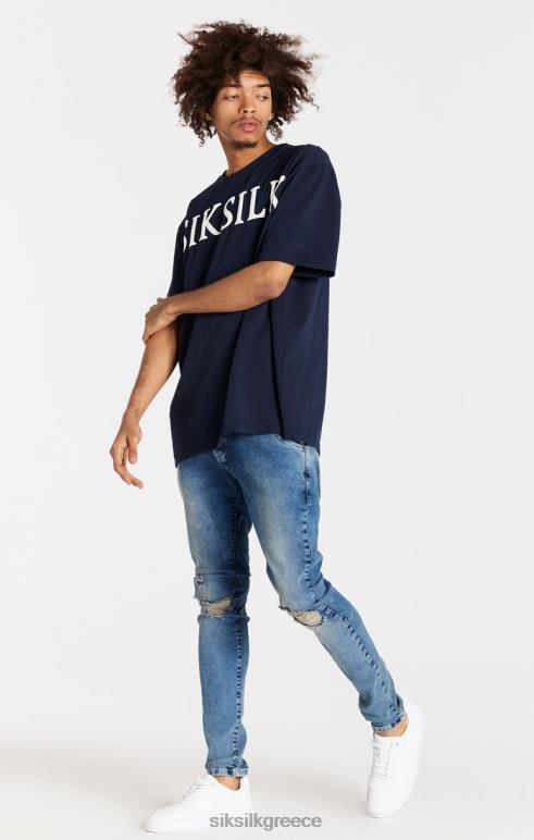 SikSilk γαλάζιο ταλαιπωρημένο slim fit jean άνδρες ενδύματα 48N8Z558