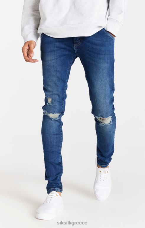 SikSilk μπλε ταλαιπωρημένο slim fit jean άνδρες ενδύματα 48N8Z563