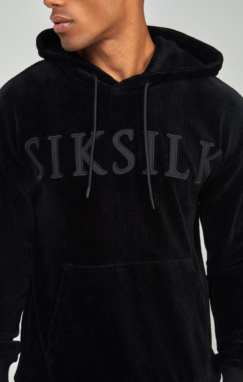 SikSilk Μαύρο κοτλέ απλικέ λογότυπο πάνω κουκούλα άνδρες ενδύματα 48N8Z414
